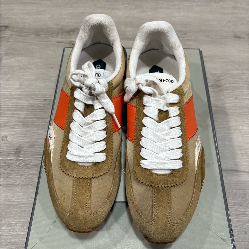 Tom Ford Tan and Orange Sneakers with Retro Design